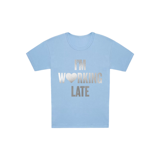 working late silver foil graphic tee